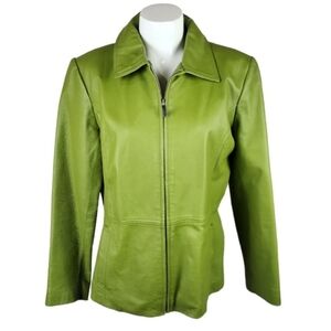 B by Bernardo Leather Jacket  Zip Front Lime Green Size Medium
